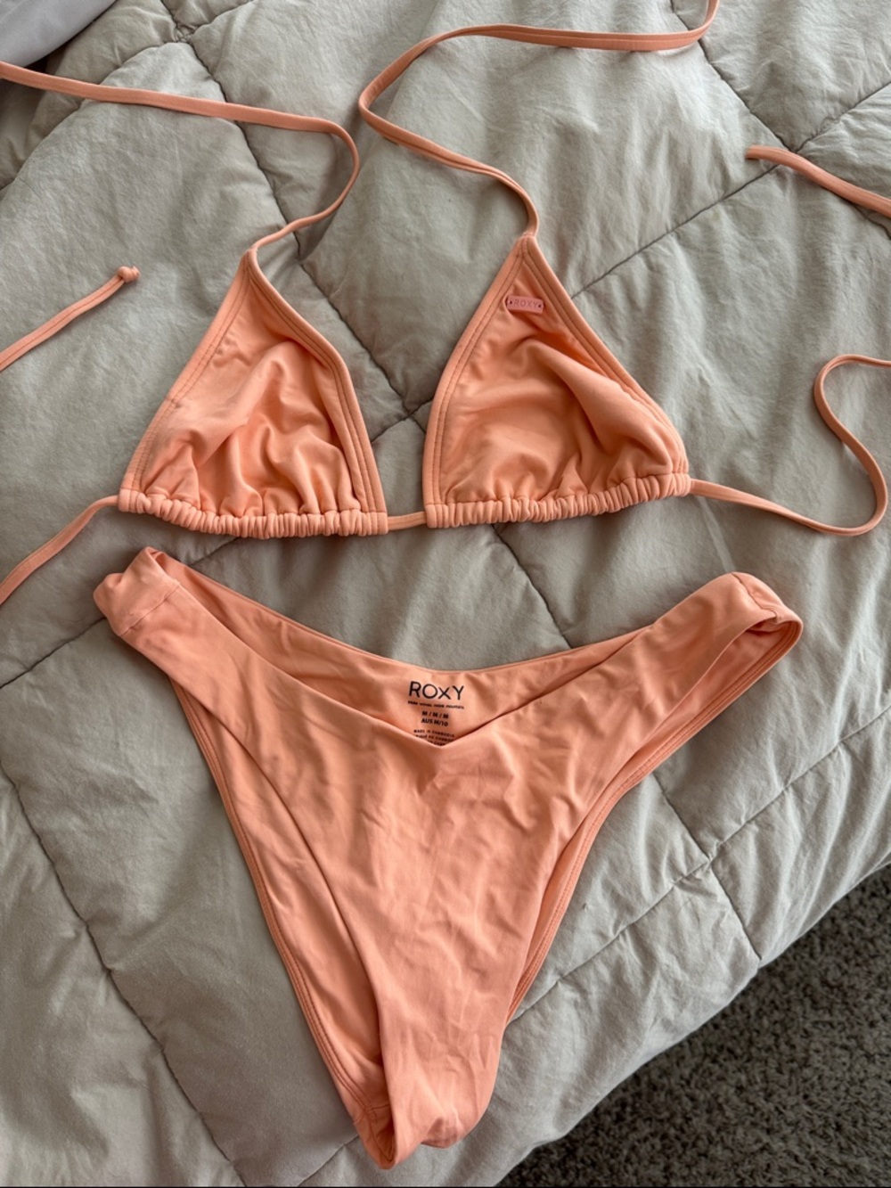 Roxy Peach Triangle String Bikini Set - Peach/Coral
